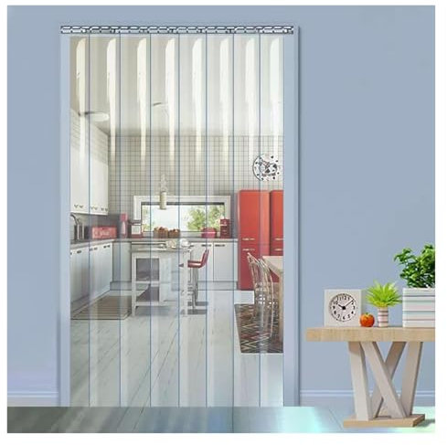 WXQTM PVC-Transparentvorhang-Bausatz Trennwandvorhang für Draußen Wasserdicht Lamellenvorhänge Leicht zu Montieren, für Geschäfte Küchen Werkstätten 0.9x2.6m(35.43x102.36in)