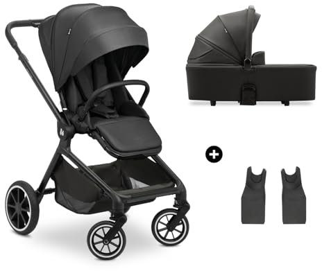 hauck Move N Care Set, Black - 2 in 1 Kombikinderwagen ab Geburt bis 22 kg - Babywanne & Wendbarer Buggy mit Liegefunktion, Teleskopgriff, Gummiräder, Federung, UPF 50+, XL Korb