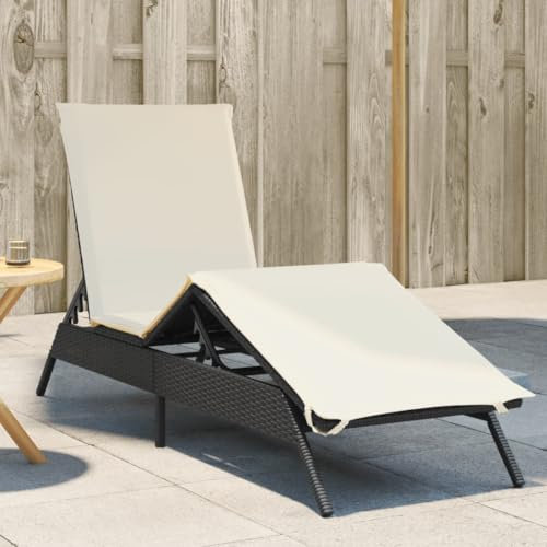 Rantry Sonnenliege mit schwarzem Kissen aus Polyrattan, Sonnenliegen, Schlafsofa, Pool-Liege, Gartenliege Model4002701