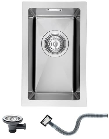KEOKBON Petit évier de cuisine Nano argenté 25 x 40 cm, petit lavabo de cuisine sans trou pour robinet, 1 bac en acier inoxydable 304 avec bonde à tamis et trop-plein en acier inoxydable 304