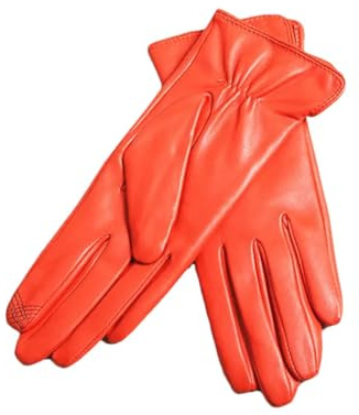 Damen Schaffell Handschuhe Touchscreen Thermo Kaschmir Gefüttert Klassisch Einfach Fahren Handschuhe Orange M, Orange, 38