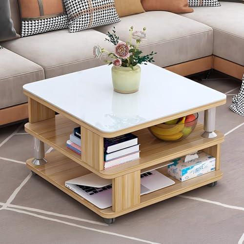 GHBXJX Moderner Couchtisch Weiß Hochglanz mit Stauraum und Rollen, Kompakter Sofatisch für Wohnzimmer, Schlafzimmer und Balkon, Flexibler Beistelltisch für Sofa und Bett, 50x50x55 cm,Weiß3