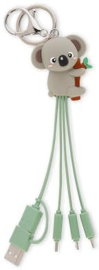 Legami - Link Up Mehrfach-Ladekabel, Koala Motiv, mit Schlüsselanhänger, 4 Ladekabel, USB, Typ-C, Micro-USB, Lightning, mit USB Typ-C Adapter, TPE-beschichtetes Kabel
