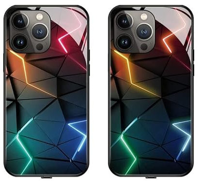 LED Intelligent Sound Control Light-Up Phone Case for iPhone 14 13 12 Pro Max, Tempered Glass Back Soft Slim TPU Bumper Shockproof Colorful Light Up Phone Case,Call Music Flash. (B, for 16 Pro Max)