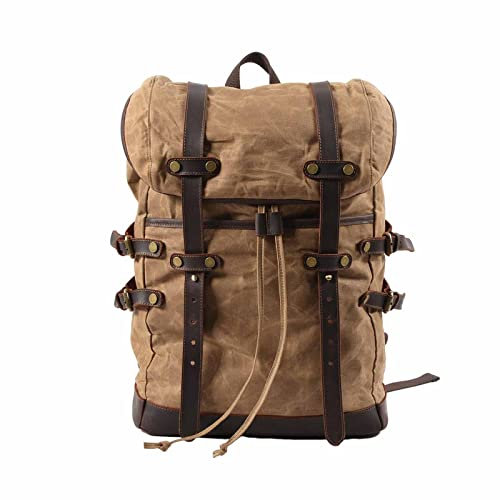 FANDARE Leinwand Rucksack Retro Wanderrucksack Herren Kordelzug Rucksack Schulranzen Damen Reisetasche Rucksack Schultaschen Trekkingrucksack Reiserucksack Camping Outdoorrucksack Khaki