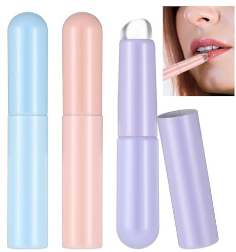 Oruola 3pcs Lip Balm Applicator,Silicone Lip Brush,Reusable Lip Mask Applicator,High Elastic Silicone Lip Applicator,Multi Silicone Brush Makeup with Lid for Lip Balm,Lip Gloss,Concealer,Macaron Color