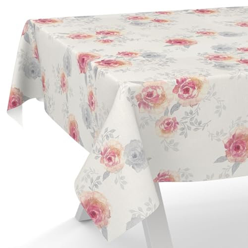 ANRO Nappe en toile cirée - Lavable - Nappe de jardin - Imperméable - Bord coupé - Motif roses - 350 x 140 cm