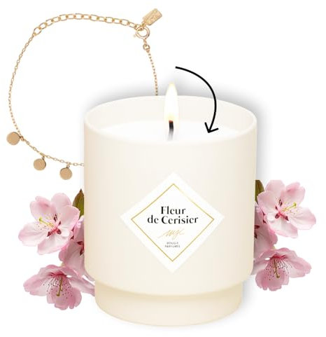 MY JOLIE CANDLE - Bougie bijou parfumée Fleur de Cerisier - Bracelet surprise Doré - Cadeau parfait pour Noël et anniversaire - Cire à base végétale - Made in France