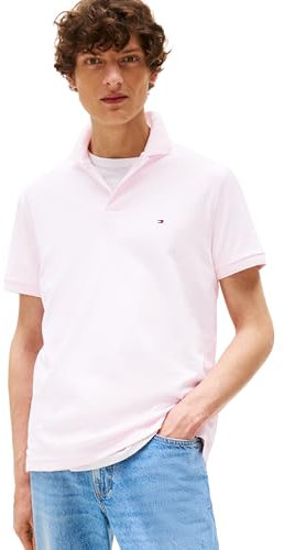Tommy Hilfiger Polo à Manches Courtes en Coton Liquide pour Homme, Rose Clair, Taille L