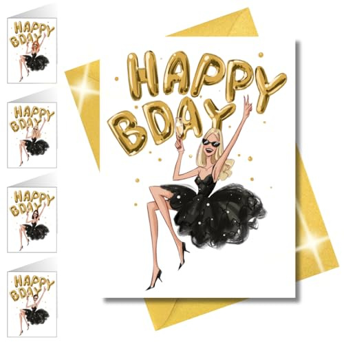 Geburtstagskarte Happy Birthday - HAPPY BDAY - schimmernd, glitzernd - hochwertiges Perlmuttpapier- mit Briefumschlag - Premium - besondere, exklusive Art Design-Grußkarte (Blond)