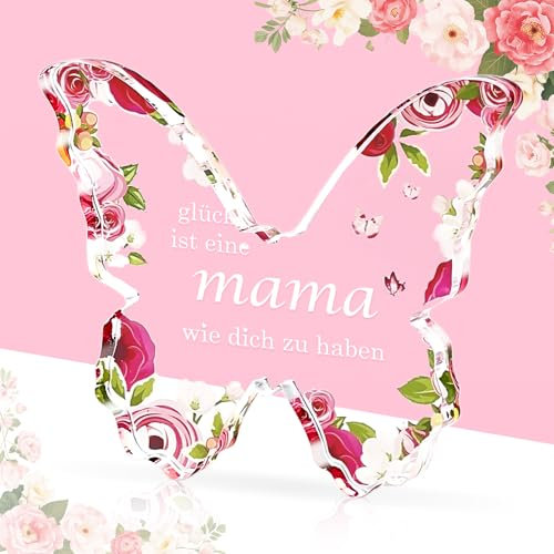 Muttertagsgeschenk Geburtstagsgeschenk Weihnachtsgeschenke für Mama von Tochter Sohn Acryl Schmetterling Dekoration Beste Mama Geschenk für Mütter Geburtstag Muttertag Weihnachten (Rosa)