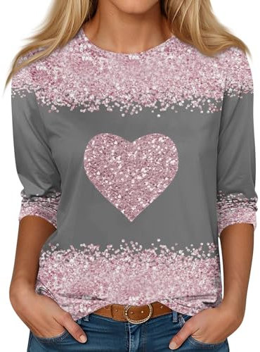 Women's 3/4 Sleeve Tops Shirts for Cute Print Graphic Tees Blouses Casual Plus Size Basic Tops Pullover Weiter Pullover Damen (Grey, S)