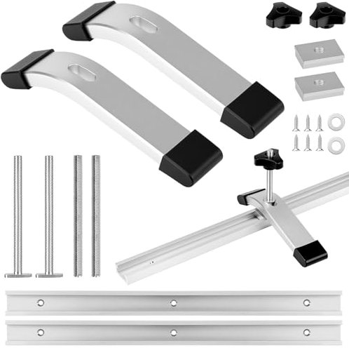 QWORK® 2 Pièces M8 T rail de guidage, 40 cm rail de glissement en aluminium avec anneau en acier inoxydable et corps de plaque de pression, pour scie de table et usinage du bois