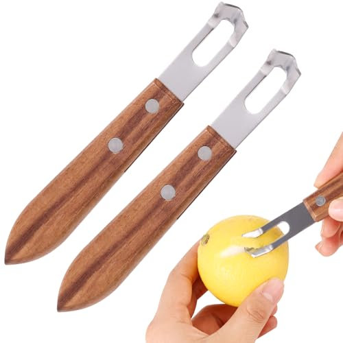 Lyreh 2pcs Zesteurs de Citron, 14x2cm Acier Inoxydable Bois Éplucheurs d'Agrumes Sans Effort Pratique Éplucheur Zeste pour Pomelo Citron Vert Pamplemousse Orange