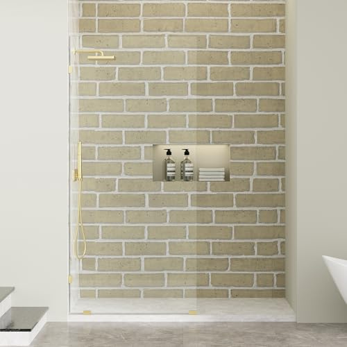 Findepot Pannello doccia fisso senza telaio 34 W × 74 H, pannello in vetro doccia, 5/16 (8 mm) SGCC trasparente vetro temperato porta doccia, oro spazzolato
