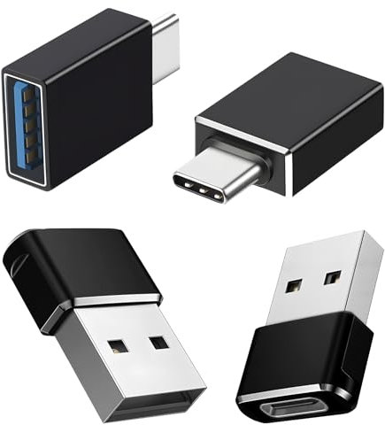 4-Pack USB to USB C Adapter 3.0 OTG Charger Converter Adaptor with 2 Type C Female to A Male Converters & 2 USBC Male to Female Connectors for MacBook Laptops iPhone 16 Pro Max iPad Air Mini Samsung