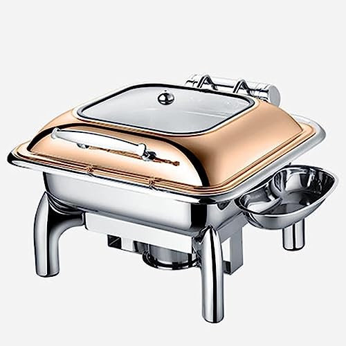 JKJZSALJ Serveurs Et Chauffe-Buffets pour Restauration - Ensemble De Chauffe-Buffets,Ensemble De Buffet À Fondue,Casseroles Et Poêles pour Aliments Et Eau,Serveurs Couverts,Po,Rose Gold-6L
