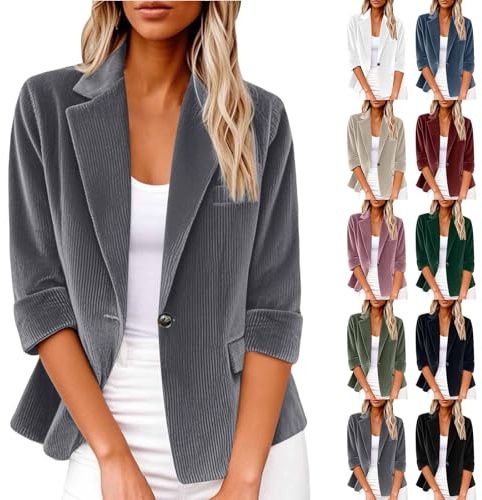 Vestes Tailleur Femme Couleur Unie Manteau Automne Et Hiver Veste Blazer | en Velours Côtelé Sweatshirt Décontractés Haut Grande Taille Hauts Ouverte Devant Top avec Poche Tops Travail Sweat