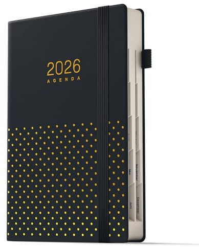 TDOLISSTE - Kalender 2026 Terminplaner, A5 Agenda Buchkalender 365-Seiten-Tagesplan und 24-Seiten-Monatsplan, Deutsches (Schwarz)