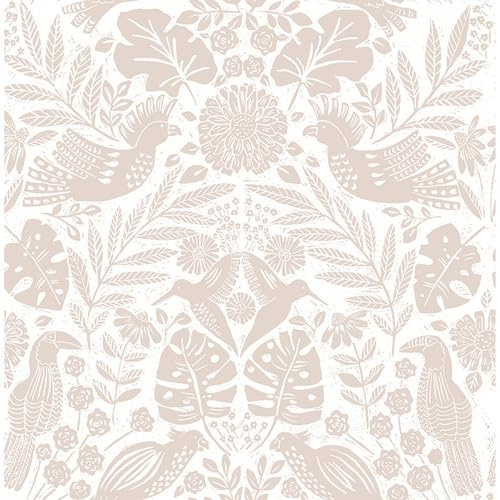 Nestle Pink Bird Block Print Wallpaper