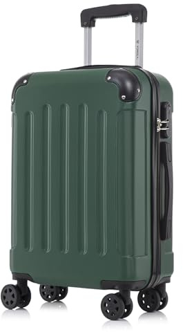 YONSLY Koffer Suitcase M Dunkelgrün, Trolley Reisekoffer, Rollkoffer Handgepäck, Kabinenkoffer mit 4 Rollen 360°, Hartschalenreisekoffer, Zahlenschloss, Weicher Gummigriff