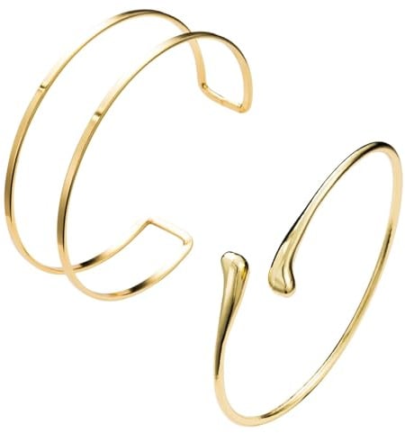 2 Stück Oberarmreif 14K Gold Damen,Verstellbarer Armreif Oberarm Schmuck,Minimalistische Armspange Goldene Armreifen,Offenes Arm Cuff Armband Für Party,Modischer Goldener Armreifen Oberarm Schmuck