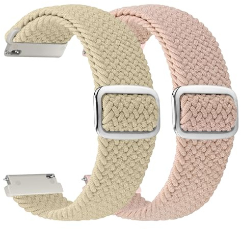 YONGBB 2 Stück 20mm Geflochtenes Armband Kompatibel mit Garmin Venu/Venu 2 Plus/Venu Sq, Vivoactive 6/5/3, Quick Release Sportarmband für Amazfit Bip 3/Active 2, Amazfit GTS 4/3/2 Damen Herren
