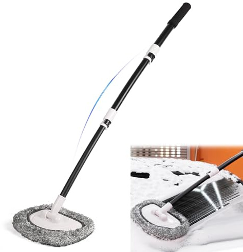 15° Curvo Spazzola Lavaggio con Auto Manico Telescopico,40 Auto Telescopica Lavaggio, Asta in Lega di Alluminio spazzolone lavaggio auto per Tettuccio Dell'Auto Ruote Parabrezza Camion SUV Camper