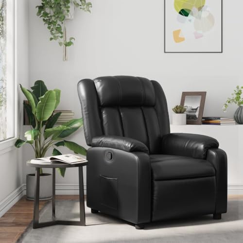 Tonture Relaxsessel Schwarz Kunstleder, Manuelle Liegefunktion, Verstellbare Rückenlehne, Bequemer TV-Sessel für Wohnzimmer, Schlafzimmer, Maximale Tragfähigkeit 110 kg
