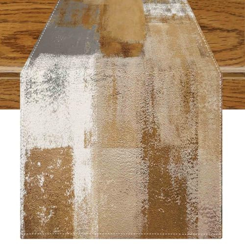 Jayusaror Tischläufer Modern Braun Deko Frühling Tischläufer Retro Bauernhaus Tischdeko Kunst Gemälde Tisch Läufer Boho Herbstdeko Mittelläufer 33 x 183 cm für Winter Herbst Dekoration Innen