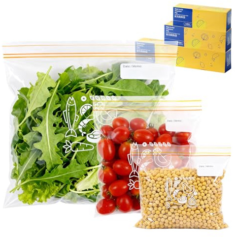 Wosyoodo 70 Pieces Food Storage Freezer Bags, Reusable Seal Zip Lock Sandwich Bags for Meat, Fruits, Vegetables, Grains, Sandwich, Nuts, Snacks(3 Sizes), BPA-free