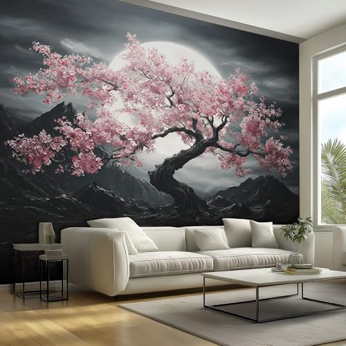 Cherry Blossom Wallpaper & Wall Mural, 350x256 cm - Japanese Pink Floral Tree Home Wall Decor for Bedroom, Living Room - S&J747