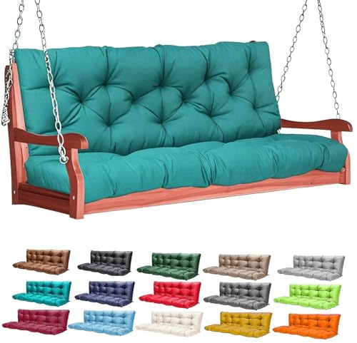 Porch Swing Cushions,2-3 Seater Outdoor Swing Cushions Replacement with Backrest and Ties,Waterproof and Fade Resistant for Patio Furniture Garden (Lake Blue, 100×100cm)