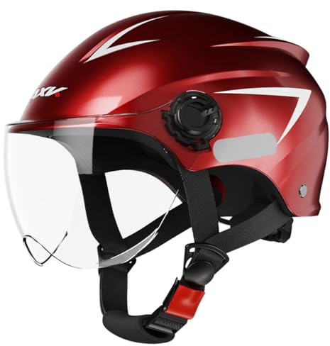 Rainjia Mofahelm mit HD-Visier halbhelm Chopper Scooterhelm Fahrradhelm Skaterhelm Herren Damen E Scooter Motorradhelm E-Bike Helm Moped Roller-Helm Für den Sommer, 55-61cm