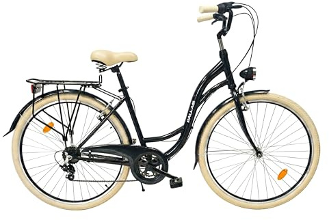 Fahrrad 28 Zoll - Bequemes Cityrad für Damen und Herren - mit 7-Gang Shimano Schaltung - Komfortabler Tiefeinsteiger für Stadt und Pendler - Dallas City - Schwarz mit Creme