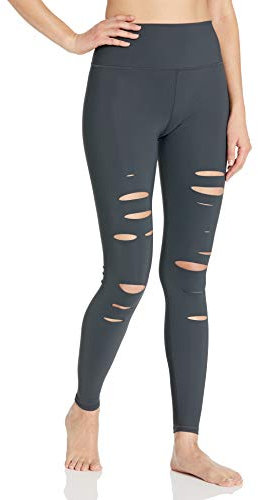 Alo Yoga Damen De Cintura Alta. رواللل Taille Ripped Warrior Leggings, anthrazit, Mittel