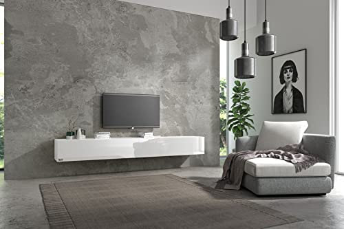 Wuun® TV Lowboard TV Board hängend I 100cm-280cm I Hängeschrank Wohnwand/Somero Weiß-Matt/Weiß-Hochglanz I 200cm
