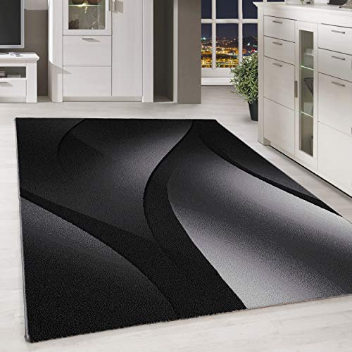 HomebyHome Teppich Wohnzimmer 200x290 cm (200x300 cm) Schwarz Moderne Abstrakt Design - Eszimmer und Schlafzimmer Teppich Robust Kurzflor Teppich Extra Weich Pflegeleicht - Carpet Living Room