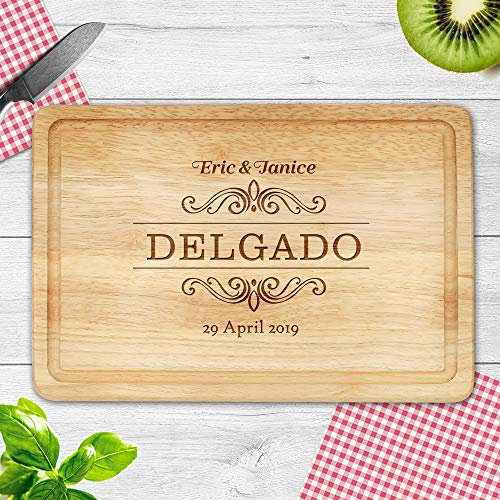 Personalised Chopping Board Cheese Board Oak Wooden Cutting Board Custom Gift for Couple Engagement Wedding Anniversary Mothers Day Birthday Design 01