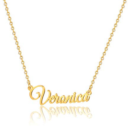 MONOOC Collar Personalizado con Nombre – Chapado en Oro de 18 Quilates con Nombre Personalizado para Mujeres y niñas, niños, Placa con Colgante de Monograma