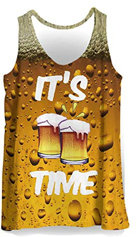 Hiser 3D Drucken Herren Tank Top Sommer, Sport Muskelshirt Ärmellos T Shirt Fitness Unterhemd Top Shirt für Outdoor Beach Party oder Gym Jogging Running (Gelbes Bier,2XL)