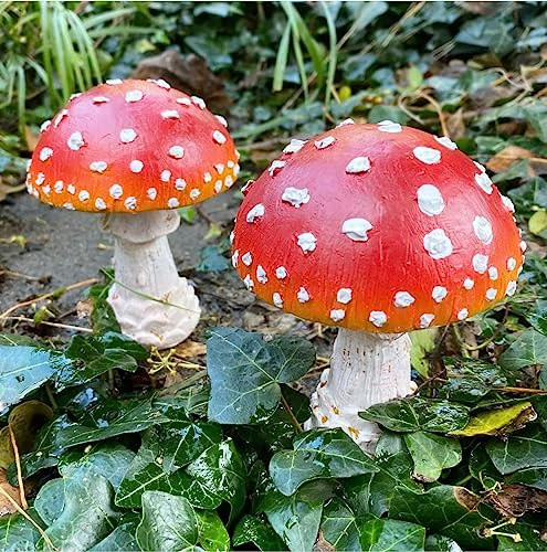 Farmwood Pilz-Gartenornamente, rote Kappe, Fliegenpilz, Outdoor-Dekoration, 2 Stück