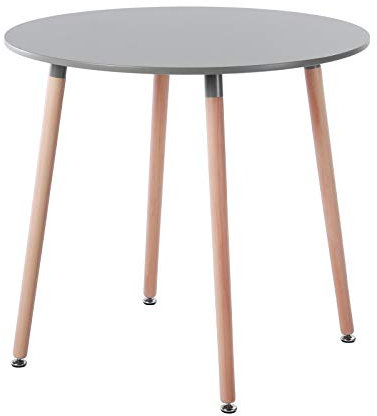 H.J WeDoo Rund Esstisch Küchentisch Modern Esszimmertisch Holztisch MDF, 4 Beine Natur, 80 x 80 x 75 cm, Grau