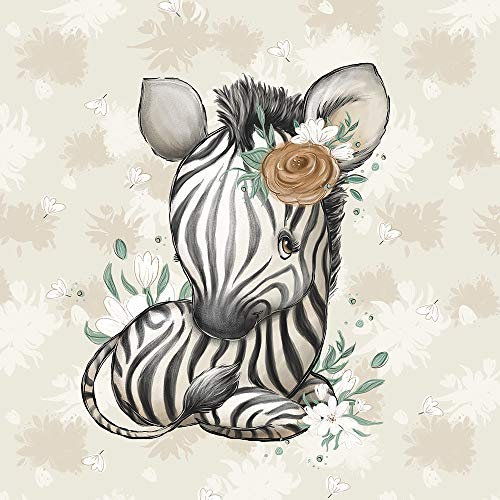 Keine Meterware, Stoffe zum Nähen, Stoff für Kinder, 95% Baumwolle, 40x50cm: 1 French Terry Sweat Stoff Panel mit Tiere - Sommersweat Kinderstoff - Wildtiere Steppenliebe Zebra Mädchen