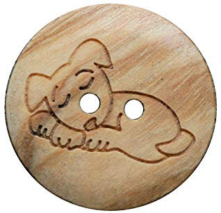 süße Holz Knöpfe 2 Loch Holzknöpfe mit Hund Motiv aus echtem Oliven Holz und teilweise sichtbarer Maserung (10 Stück) (22mm)