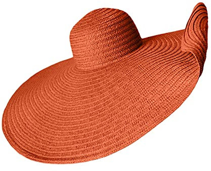 GOWEGB Grand chapeau de plage pour femme avec protection solaire - Chapeau de paille à large bord - Chapeau de paille surdimensionné (A-Orange), A-orange, taille unique