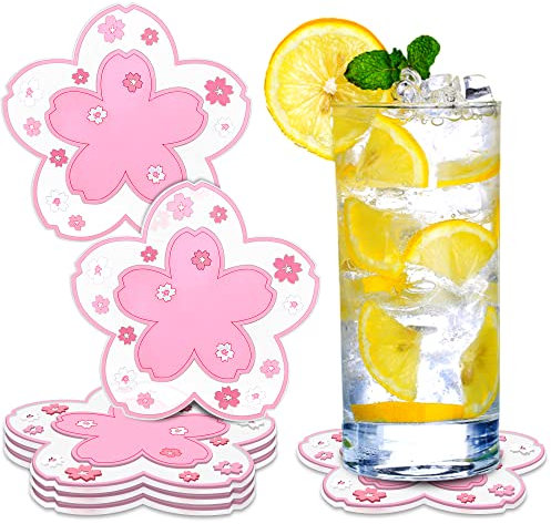 Epxee Untersetzer Gläser, 6er Set Silikon Glasuntersetzer Tischuntersetzer für Getränke, Tassen, Bar - Rosa