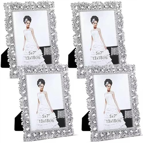 Yookeer Kristall-Bilderrahmen, Kunstharz, Hochzeitsfotorahmen, Schmuckbild mit Strasssteinen, Fotogeschenk, für Hochzeit, Tischplatte, Desktop-Display, 12,7 x 17,8 cm, 2er-Pack