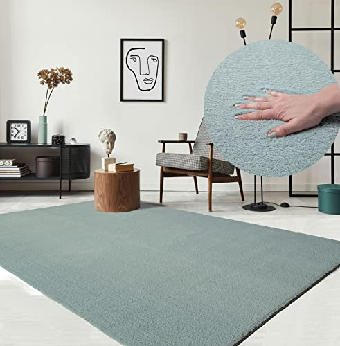 the carpet Relax Moderner Flauschiger Kurzflor Teppich, Anti-Rutsch Unterseite, Waschbar bis 30 Grad, Super Soft, Felloptik, Blau, 240 x 340 cm