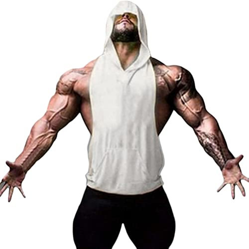 seiveini Sauna T-shirt Herren Sommer Sauna Vest Herren Schwitzanzug mit Kapuze Taille Trainer Weste Body Shaper Abnehmen Casual Tank Tops für den Muskelaufbau A Weiß XL